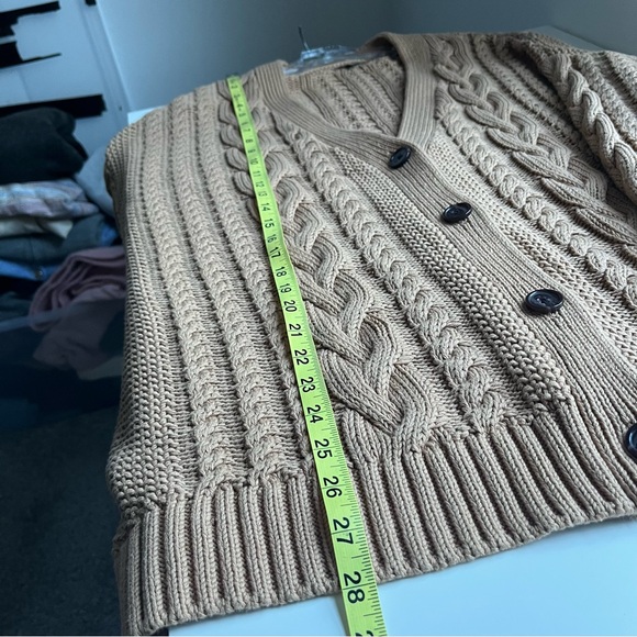 Quince 100% Organic Cotton Oversized Cable Cardigan Sweater Fisherman Camel XL - Picture 11 of 11